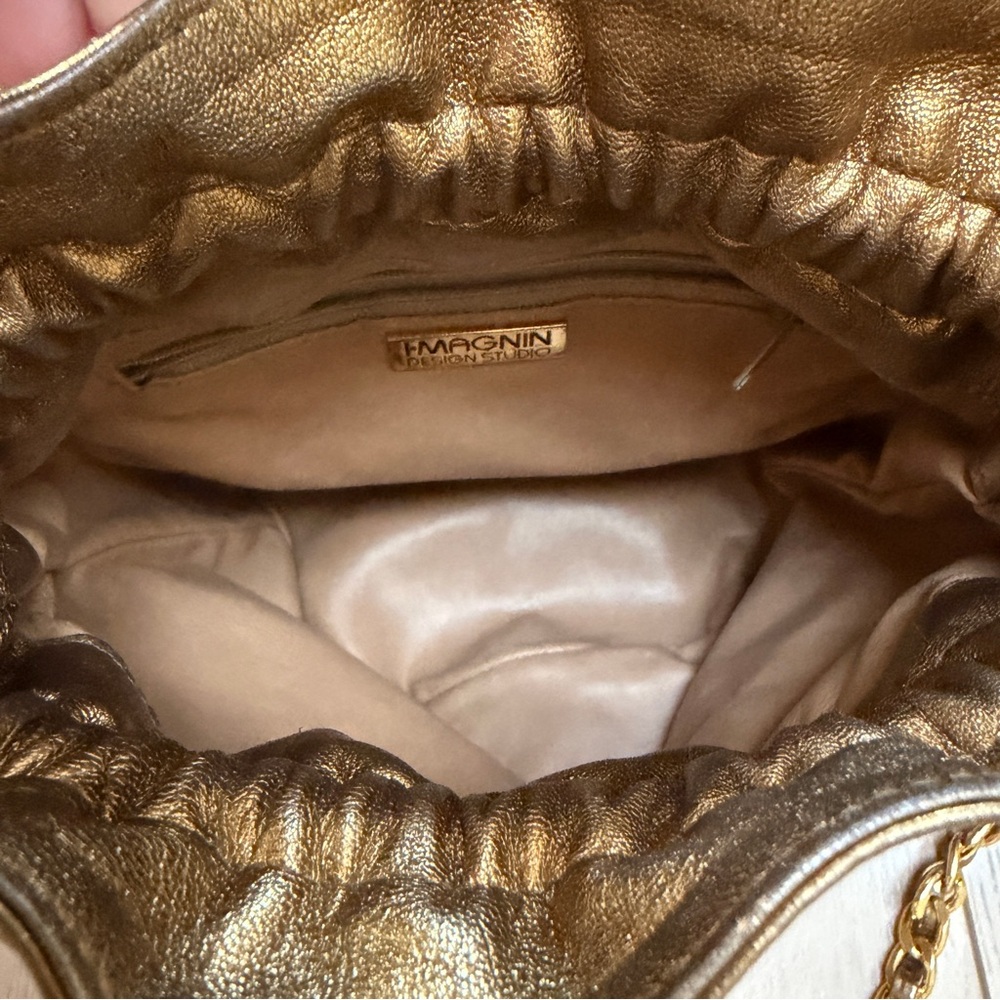 Vintage I Magnin Gold Quilted Drawstring cross body Chain Strap and tassels - Picture 6 of 15